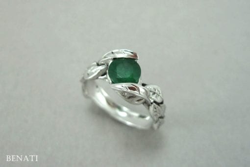 Emerald Leaf Engagement Ring, Emerald Engagement Ring