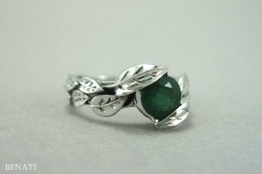 Emerald Leaf Engagement Ring, Emerald Engagement Ring