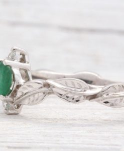 Emerald Leaf Engagement Ring, Emerald Engagement Ring