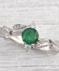 Emerald Leaf Engagement Ring, Emerald Engagement Ring