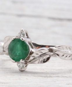 Emerald Leaf Engagement Ring, Emerald Engagement Ring