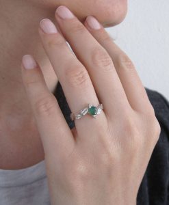 Emerald Leaf Engagement Ring, Emerald Engagement Ring
