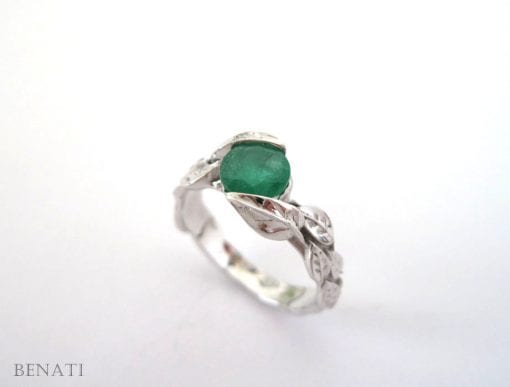 Emerald Leaf Ring, Emerald Engagement Ring