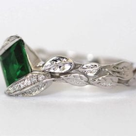 Emerald Leaves Engagement Ring, Emerald Engagement Ring