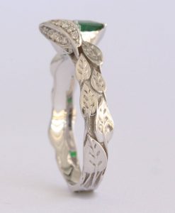 Emerald Leaves Engagement Ring, Emerald Engagement Ring
