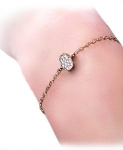 Fine & delicate Hamsa bracelet - protection on your hand - pave setted 14k solid yellow gold hamsa hand - valentines gift - luxury - sale
