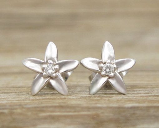 Flower Stud Earrings, Diamond Stud Flower Earrings