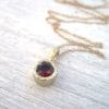 Gold 14k Delicate Link Birthstone Necklace, Hammered Garnet Pendant