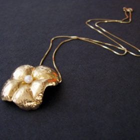 Gold Flower Pendant Statement With Pearl - art, blossom