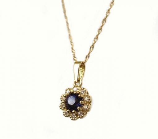 Gold flower setted with diamonds and Iolite, Diamond flower with diamonds