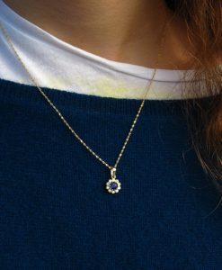 Gold flower setted with diamonds and Iolite, Diamond flower with diamonds