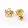 Gold Flower Stud Earrings With Gems, Flower Studs In Gold