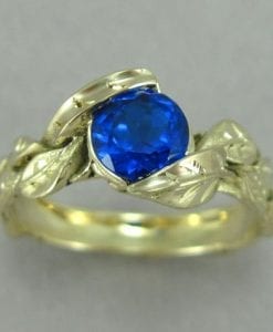 Gold Leaf Ring, Sapphire Leaf Ring