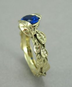 Gold Leaf Ring, Sapphire Leaf Ring