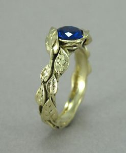 Gold Leaf Ring, Sapphire Leaf Ring