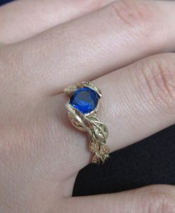 Gold Leaf Ring, Sapphire Leaf Ring