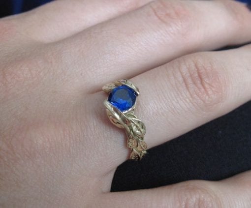 Gold Leaf Ring, Sapphire Leaf Ring