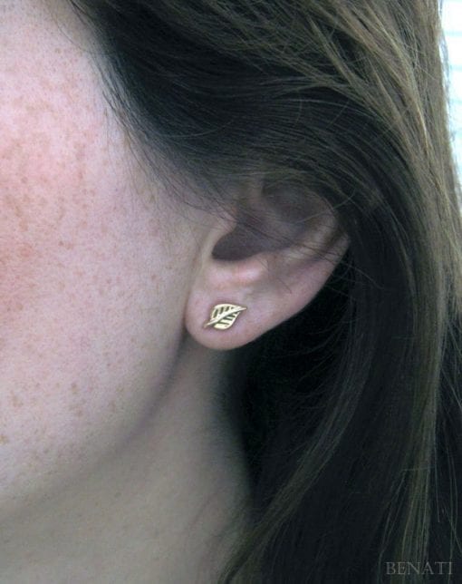Gold Leaf Stud Earrings, Gold Stud Leaf Earrings