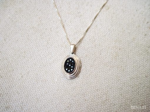 gold pendant Setted With Black diamonds, gold necklace
