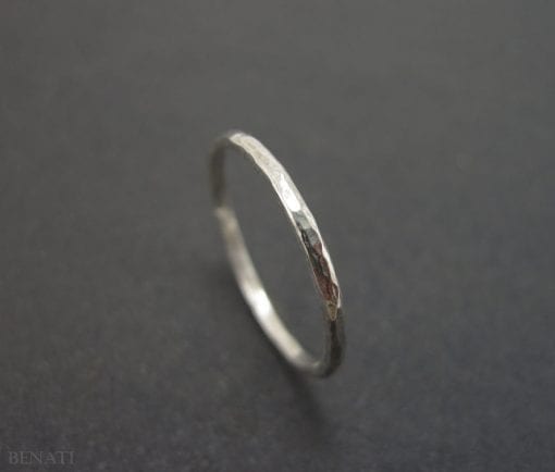 Gold stacking ring, Hammered white gold ring