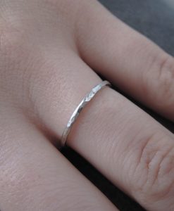 Gold stacking ring, Hammered white gold ring