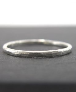 Gold stacking ring, Hammered white gold ring