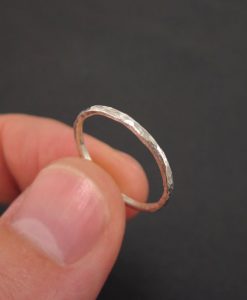 Gold stacking ring, Hammered white gold ring