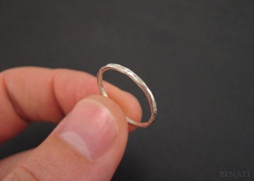 Gold stacking ring, Hammered white gold ring
