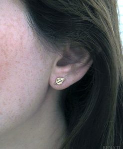 Gold stud leaf earrings, Gold leaf earrings