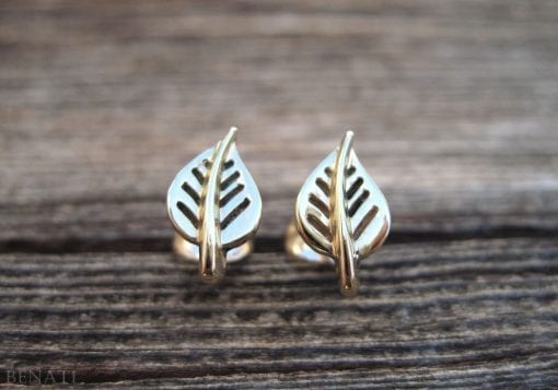 Gold stud leaf earrings, Gold leaf earrings