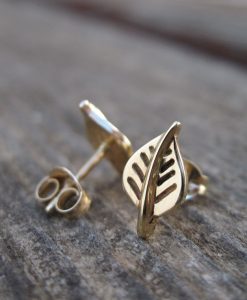 Gold stud leaf earrings, Gold leaf earrings