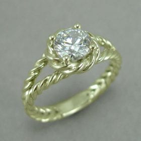 Gold Twisted Rope Diamond Engagement Ring, Moissanite Engagement Ring