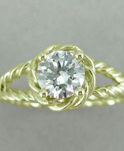 Gold Twisted Rope Diamond Engagement Ring, Moissanite Engagement Ring