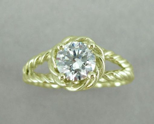 Gold Twisted Rope Diamond Engagement Ring, Moissanite Engagement Ring