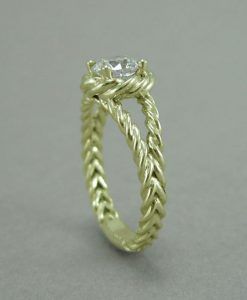 Gold Twisted Rope Diamond Engagement Ring, Moissanite Engagement Ring