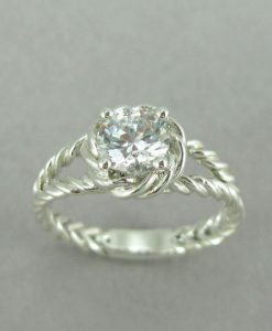 Gold Twisted Rope Diamond Engagement Ring, Moissanite Engagement Ring
