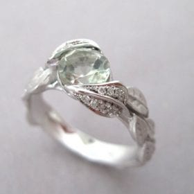 Green Amethyst Leaf Ring, Engagement Leaf Ring