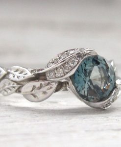 Green Sapphire Leaf Ring, Leaves Engagement Ring