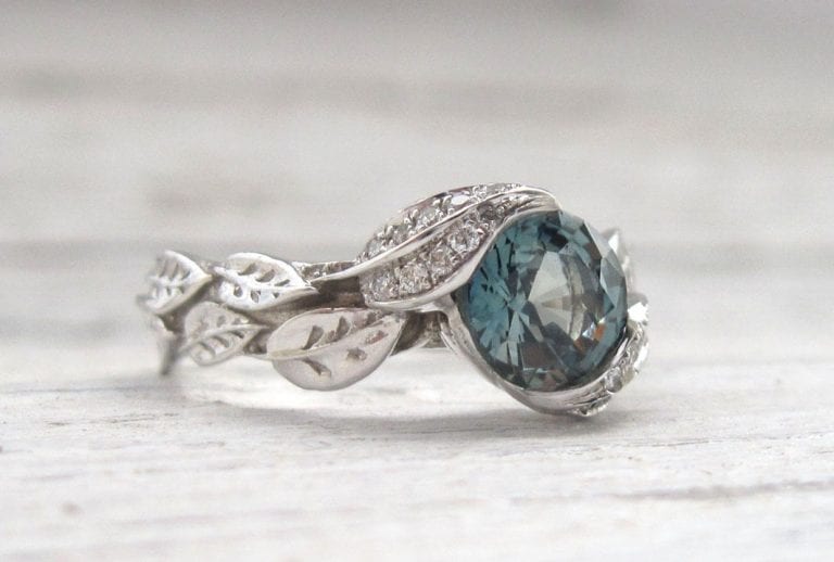 Natural Green Sapphire Leaf Ring, Leaves Engagement Ring | Benati