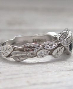 Green Sapphire Leaf Ring, Leaves Engagement Ring