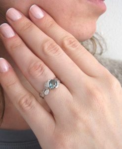 Green Sapphire Leaf Ring, Leaves Engagement Ring