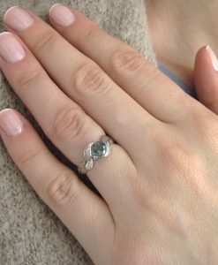 Green Sapphire Leaf Ring, Leaves Engagement Ring