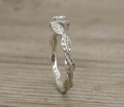 Halo Leaves Engagement Ring, Leaf Diamond Engagement Ring