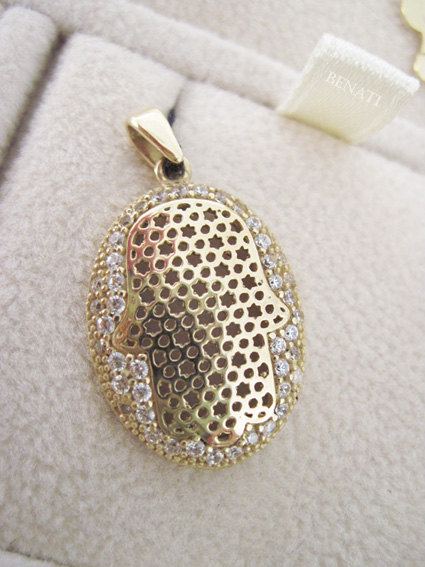 Hamsa pendant in gold - for protection & goodluck - pave oval shape - free shipping - new designer silver  - gift - best friend - promise