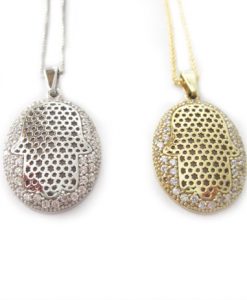 Hamsa pendant in gold - for protection & goodluck - pave oval shape - free shipping - new designer silver  - gift - best friend - promise