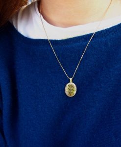 Hamsa pendant in gold - for protection & goodluck - pave oval shape - free shipping - new designer silver  - gift - best friend - promise