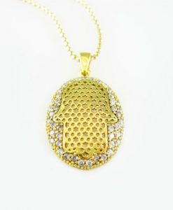 Hamsa pendant in gold - for protection & goodluck - pave oval shape - free shipping - new designer silver  - gift - best friend - promise