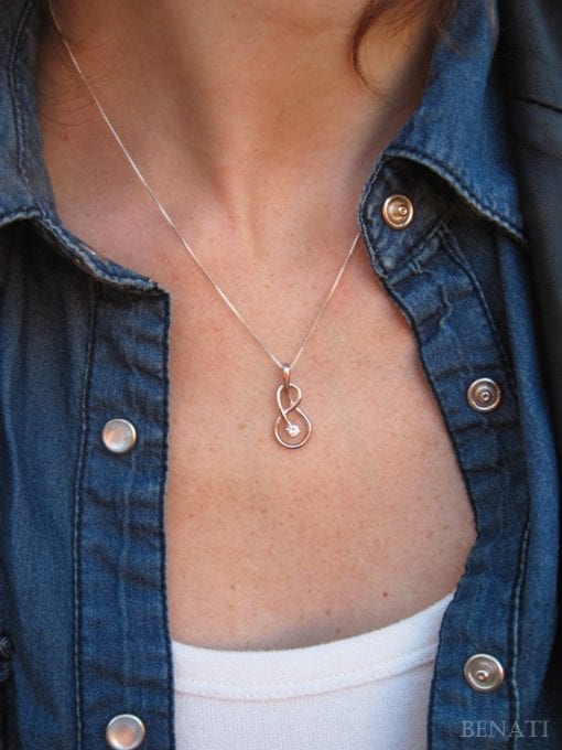 Infinity knot diamond necklace, diamond infinity pendant