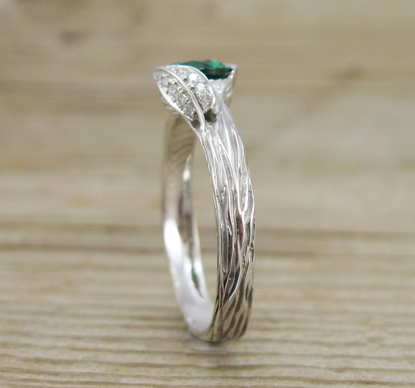 Leaf Engagement Ring, Emerald Engagement Ring Benati