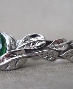 Leaf Engagement Ring, Green Stone Leaf Engagement Ring